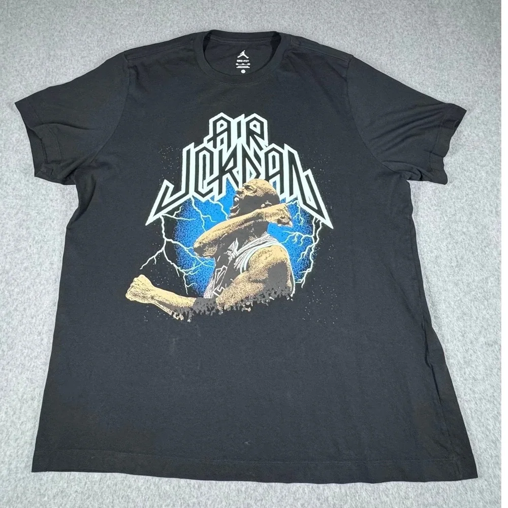 Jordan Dri Fit T-Shirt Mens 2XL XXL Black‎ Graphic Champion 100% Cotton